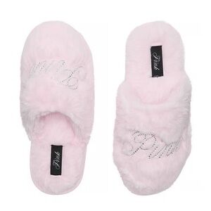 Victoria’s Secret PINK Faux-Fur Closed-Toe Slippers, Size L NWOT